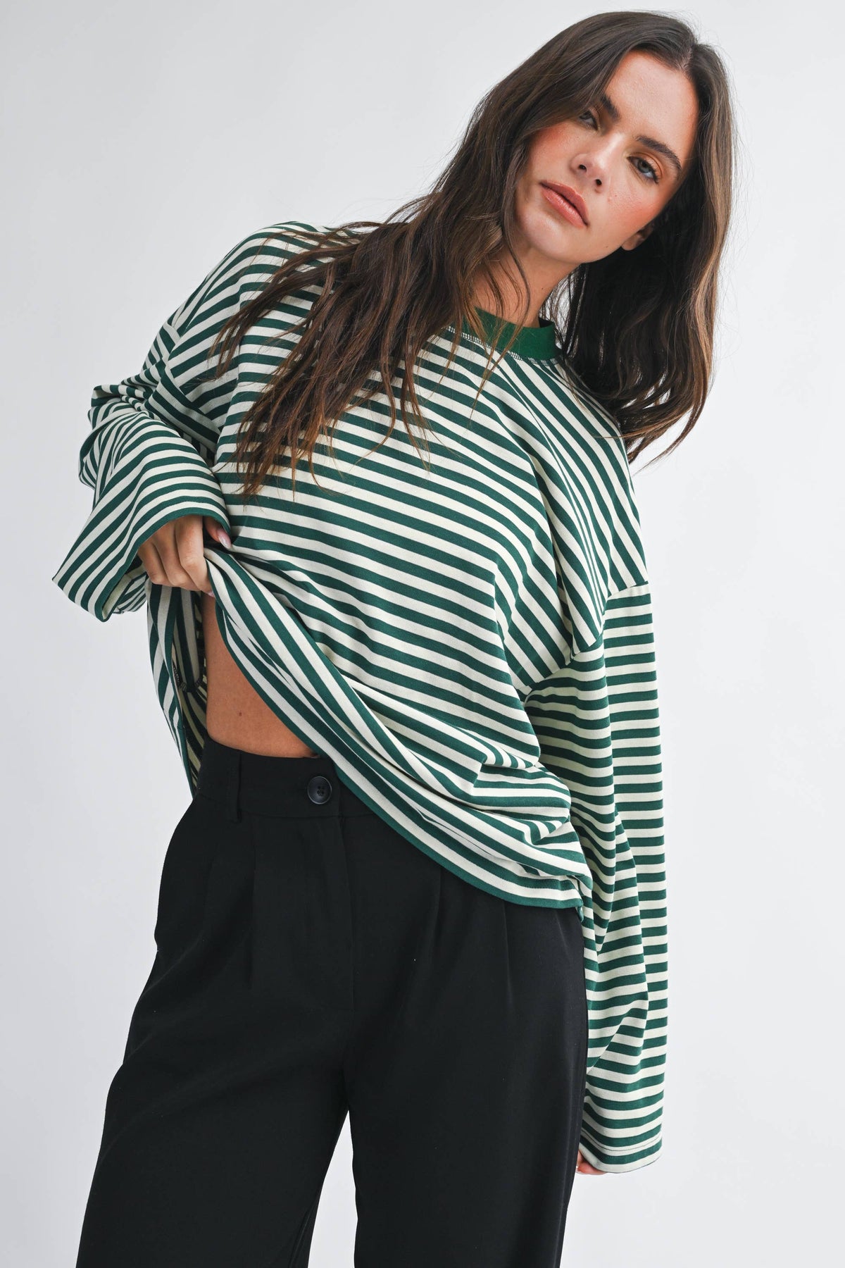 Olivia Oversized Stripe Long Sleeve Top-Chocolate