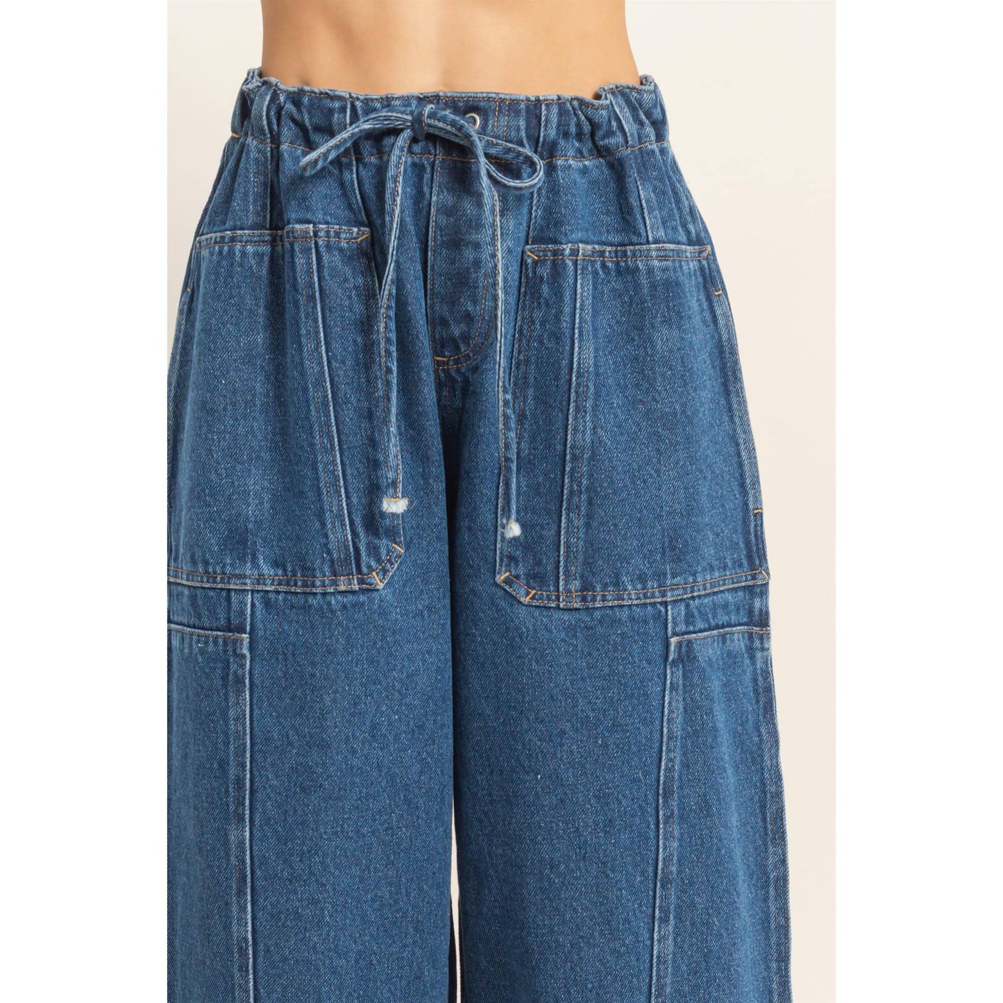 Wide Pants With Oversized Pockets- Dark Blue
