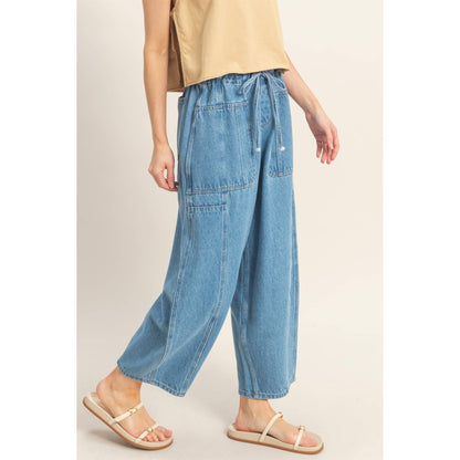 Wide Pants With Oversized Pockets-Light Blue