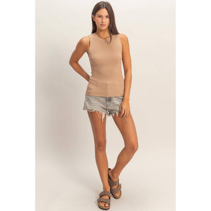Ribbed Knit Tank Top- Dark Taupe