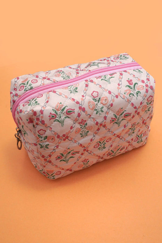 Floral Toile Makeup Bag- Pink