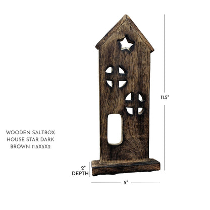 Wooden Saltbox House w/ Star Dark Brown 11.5x5x2