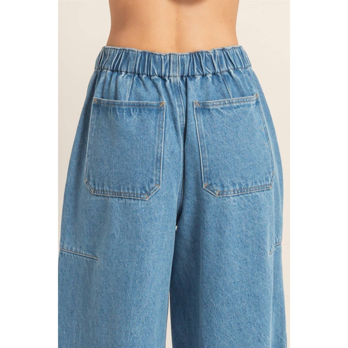 Wide Pants With Oversized Pockets-Light Blue