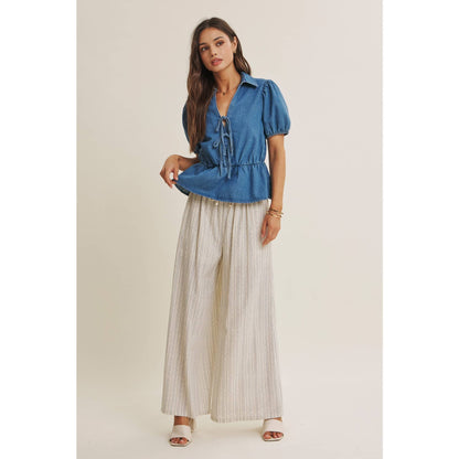 Chambray Denim Bow Blouse