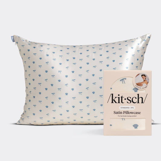 Satin Pillowcase - Pearlized Cream & Coastal Blue Print