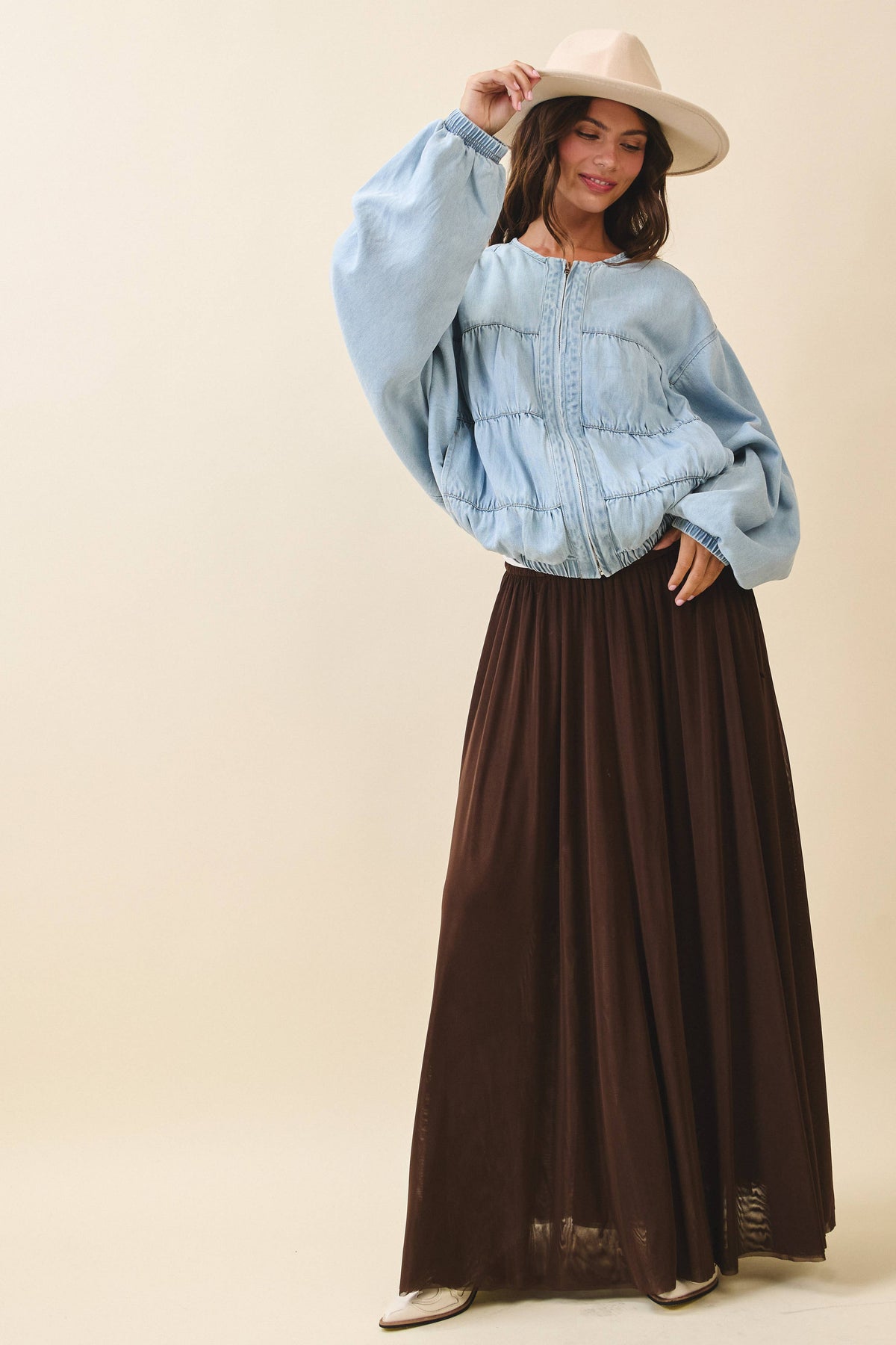 Flowy Mesh Maxi Skirt-Chocolate