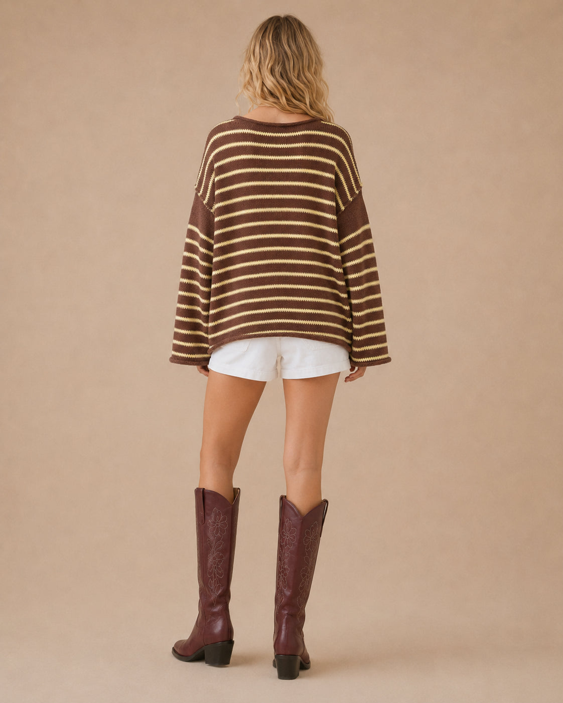 Roll Edge Stripe Sweater- Brown & Yellow