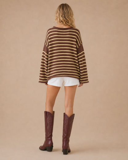 Roll Edge Stripe Sweater- Brown & Yellow