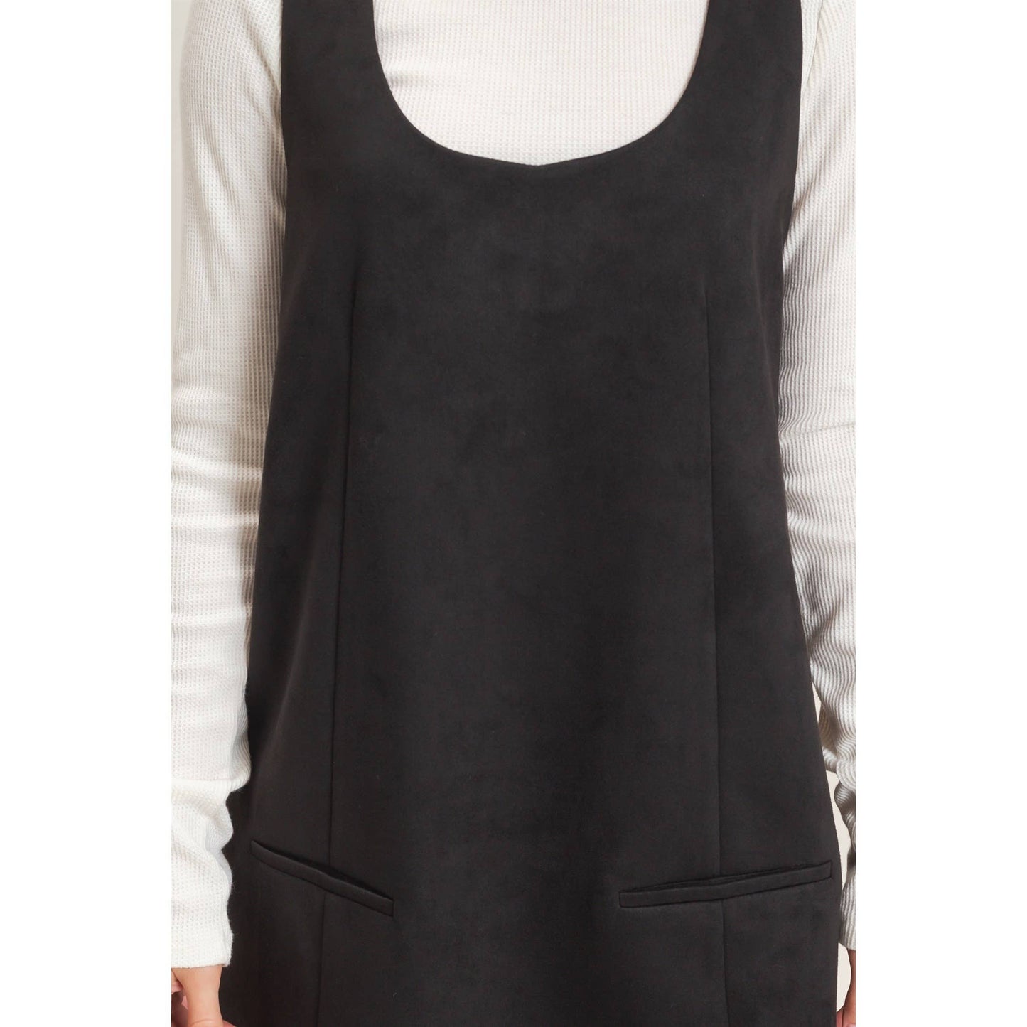 Sleeveless Suede Mini Dress-Black