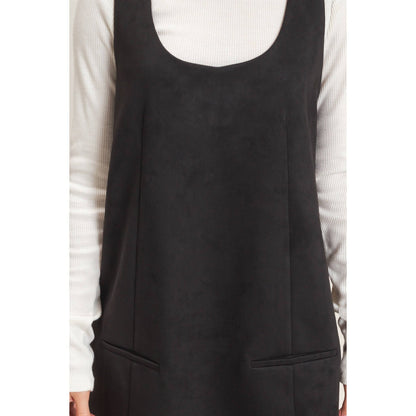 Sleeveless Suede Mini Dress-Black