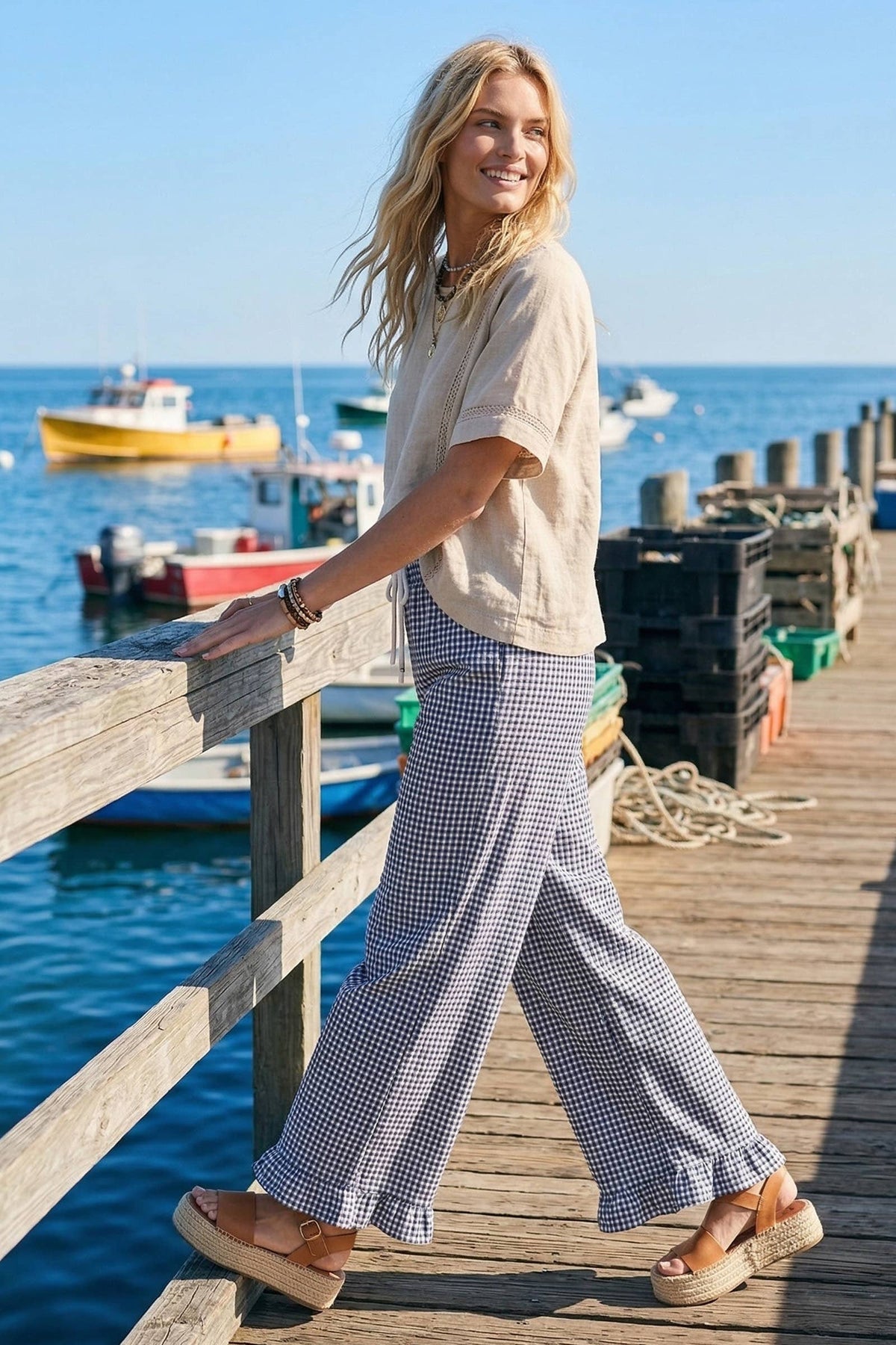 Checkered Gingham Fully Lined Pant- Red