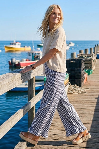 Checkered Gingham Fully Lined Pant- Red