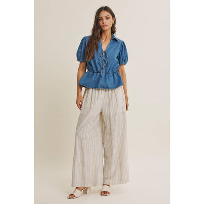 Chambray Denim Bow Blouse