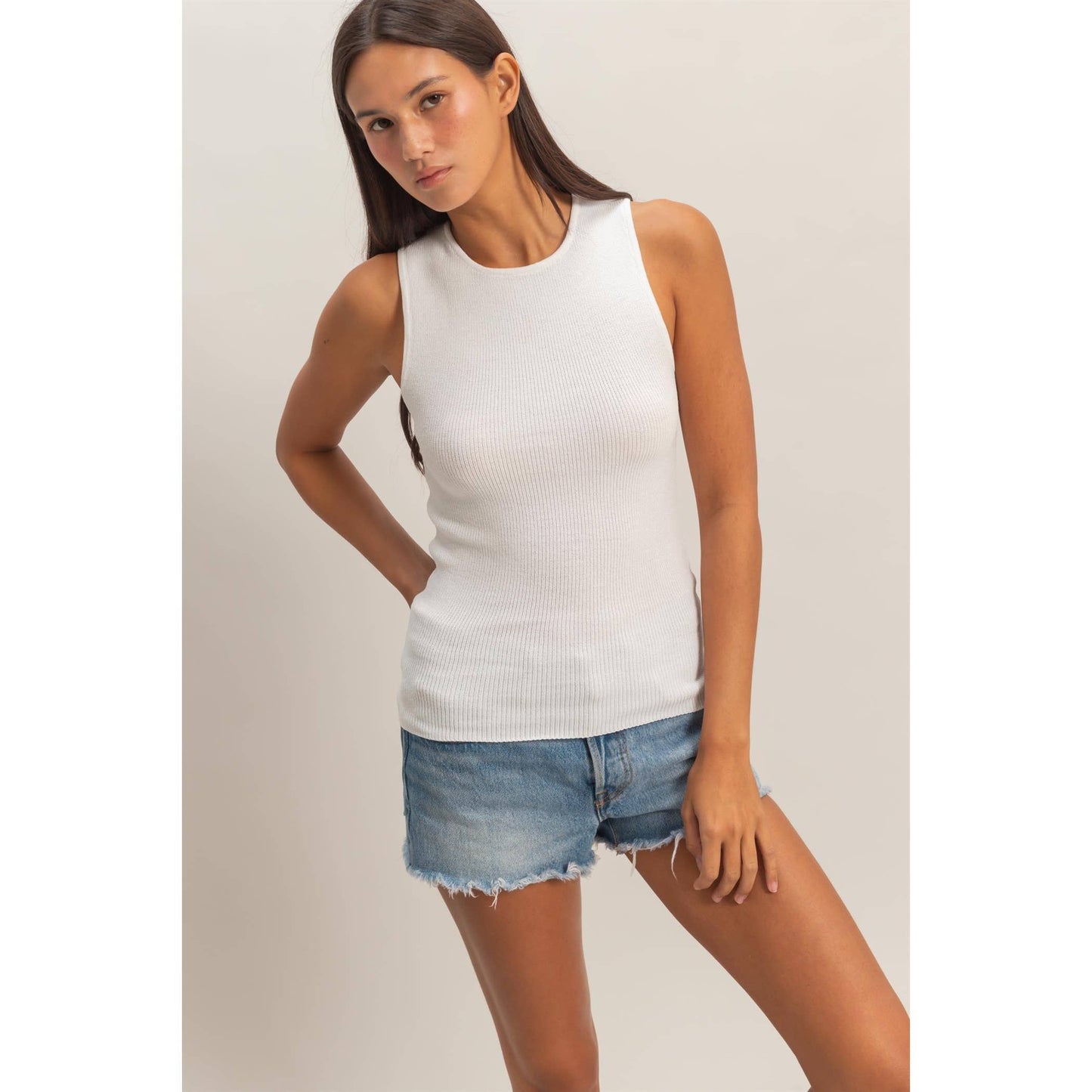 Ribbed Knit Tank Top- Off White