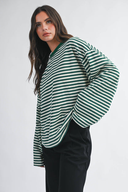 Olivia Oversized Stripe Long Sleeve Top-Green