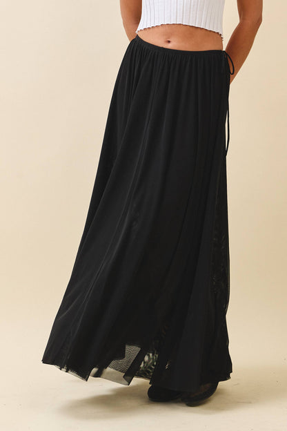 Flowy Mesh Maxi Skirt- Black