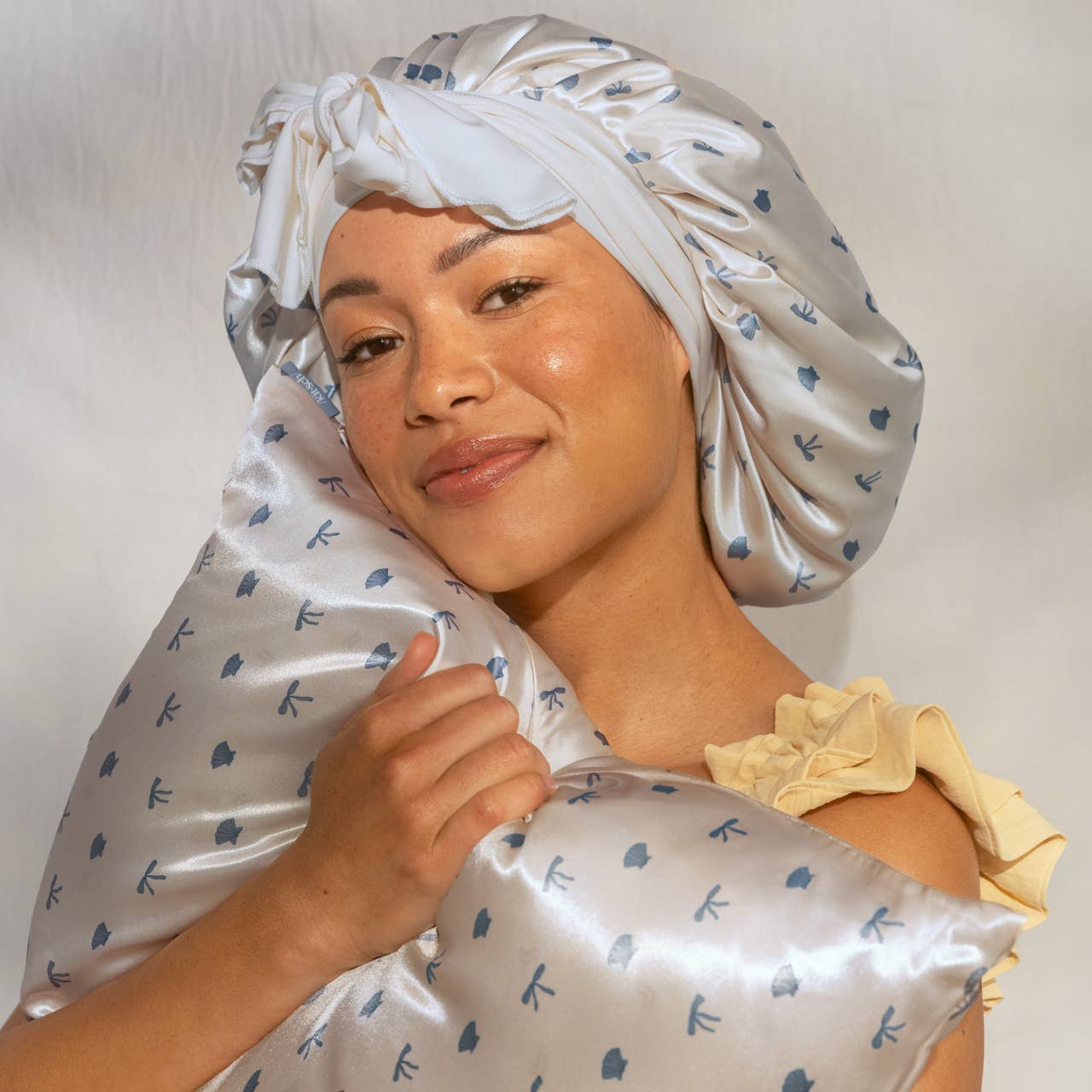 Satin Pillowcase - Pearlized Cream & Coastal Blue Print
