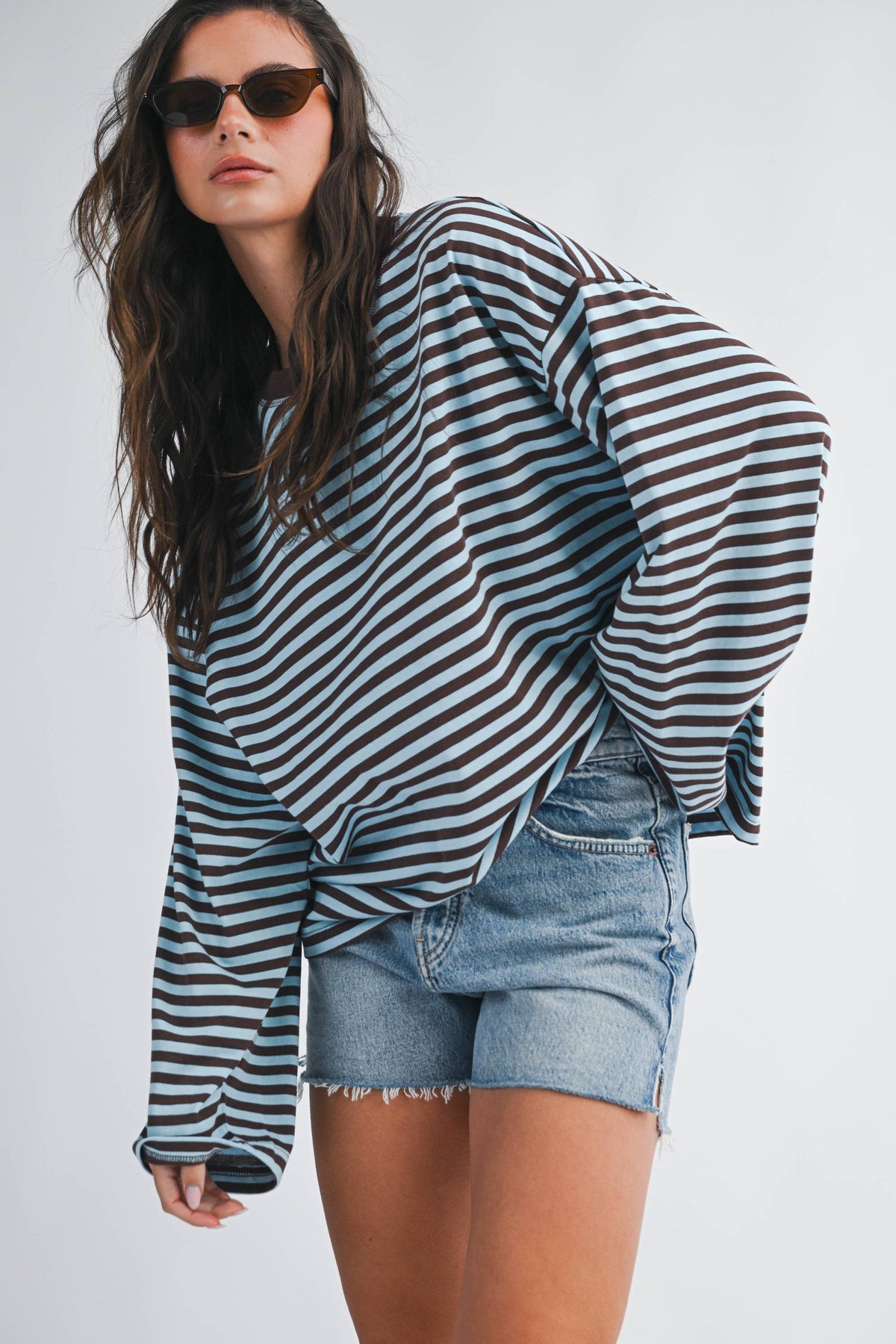 Olivia Oversized Stripe Long Sleeve Top-Chocolate