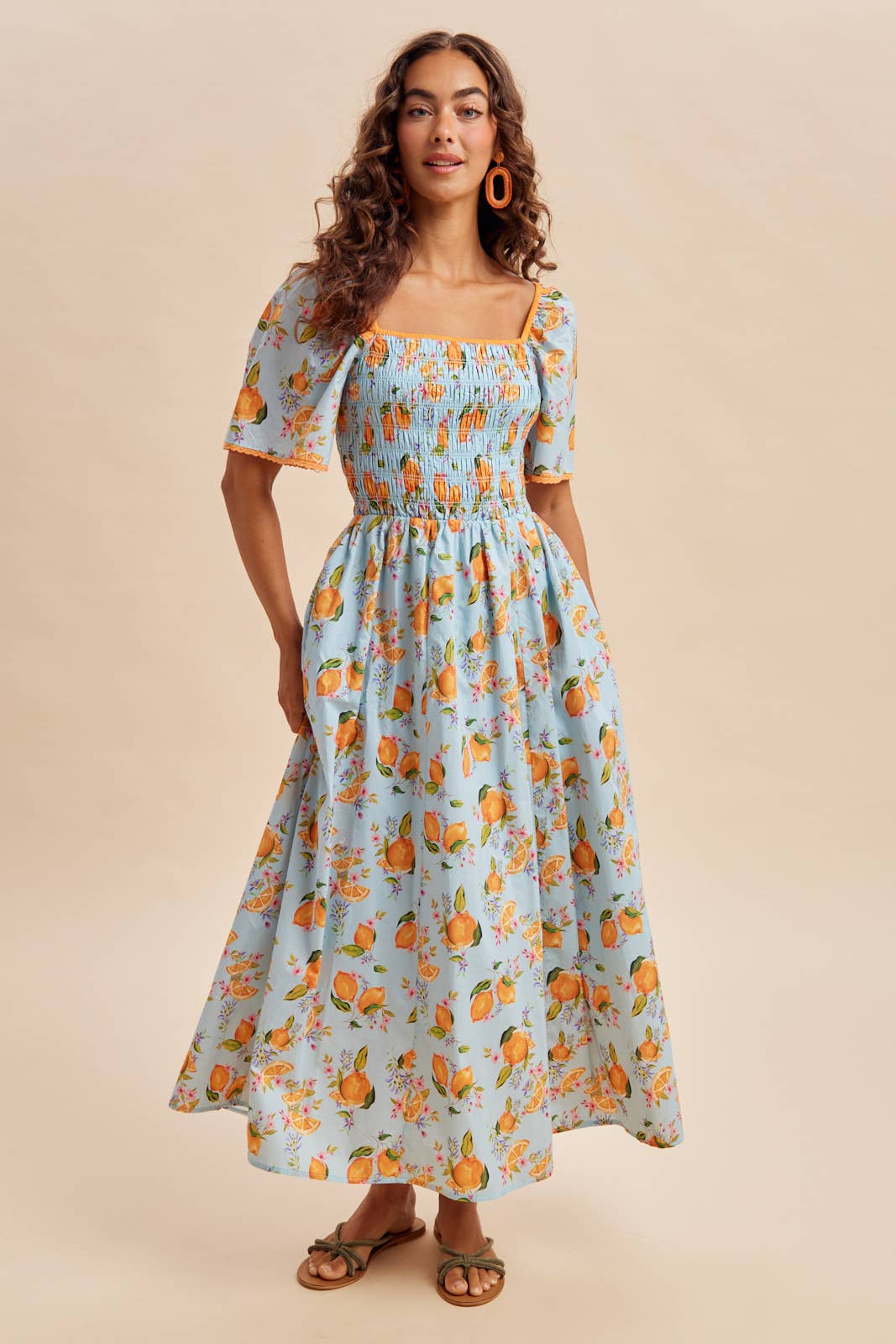 Valencia Orange Printed Cotton Dress