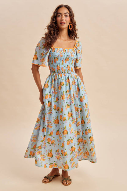 Valencia Orange Printed Cotton Dress