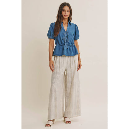 Chambray Denim Bow Blouse