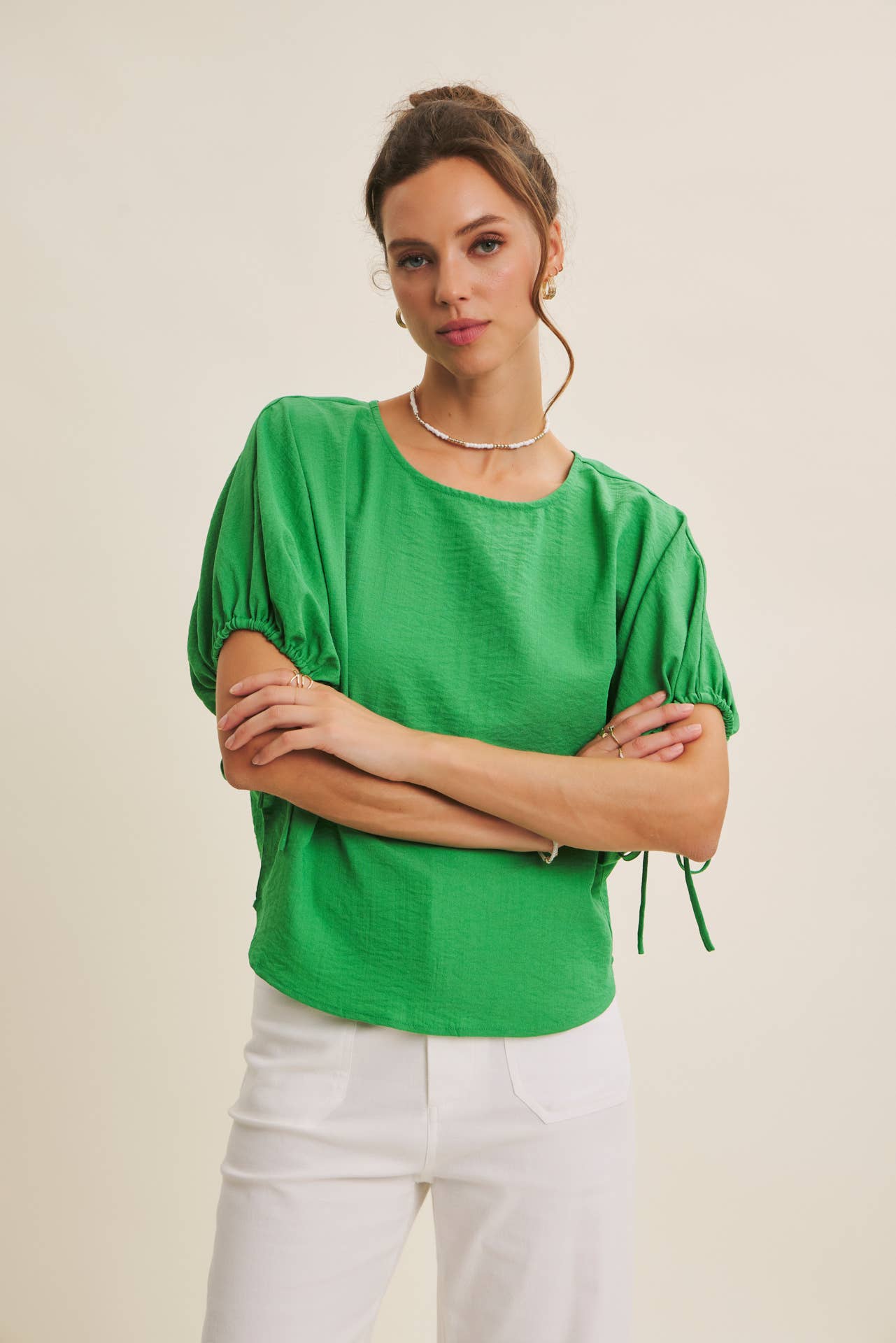 VIibrant Crinked Blouse-Kelly Green