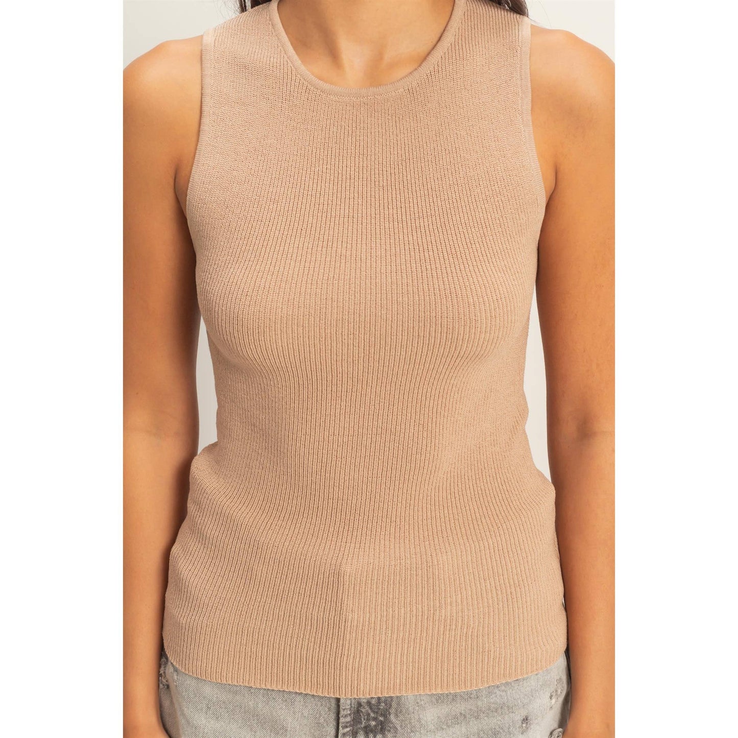 Ribbed Knit Tank Top- Dark Taupe