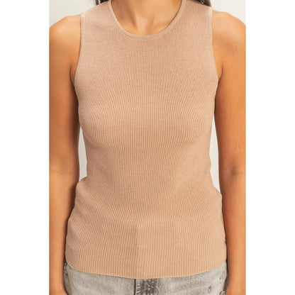 Ribbed Knit Tank Top- Dark Taupe