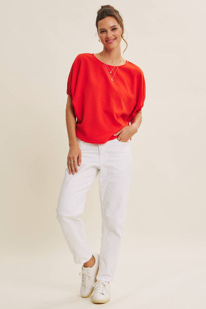 Vibrant Crinkled Blouse-Red