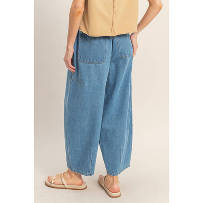 Wide Pants With Oversized Pockets-Light Blue