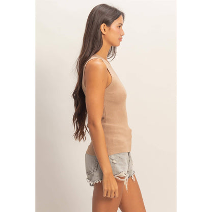 Ribbed Knit Tank Top- Dark Taupe