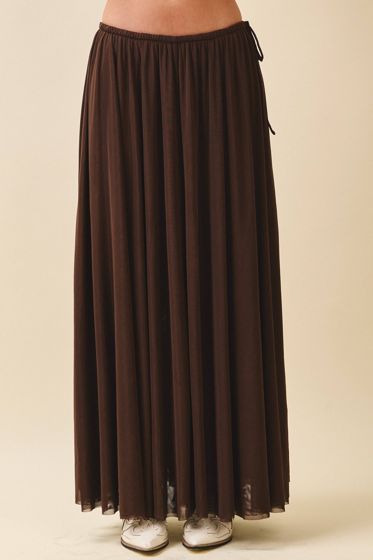 Flowy Mesh Maxi Skirt-Chocolate
