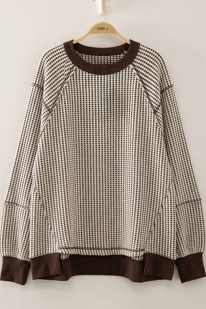 Waffle Patch Detail Pullover-Chocolate