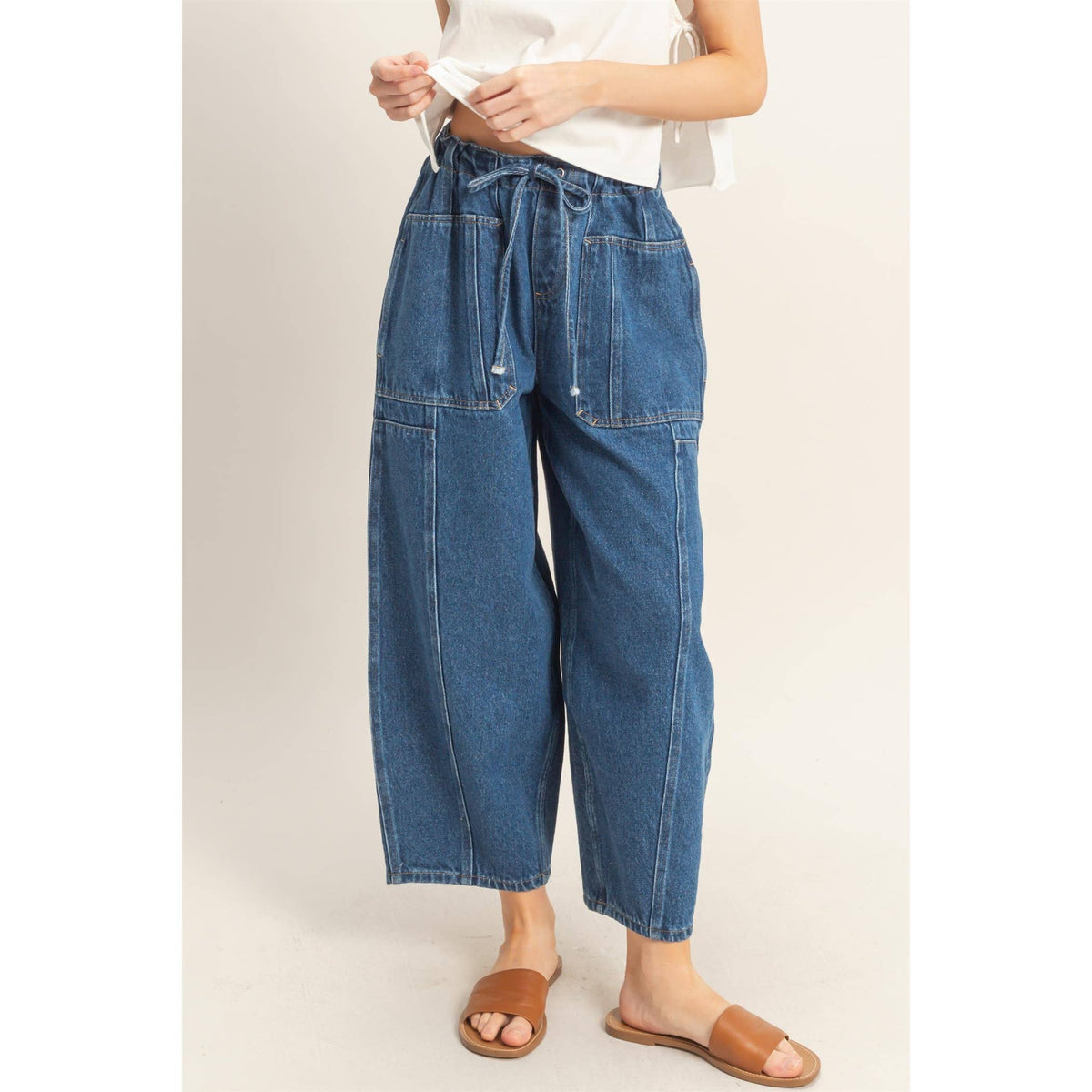 Wide Pants With Oversized Pockets- Dark Blue