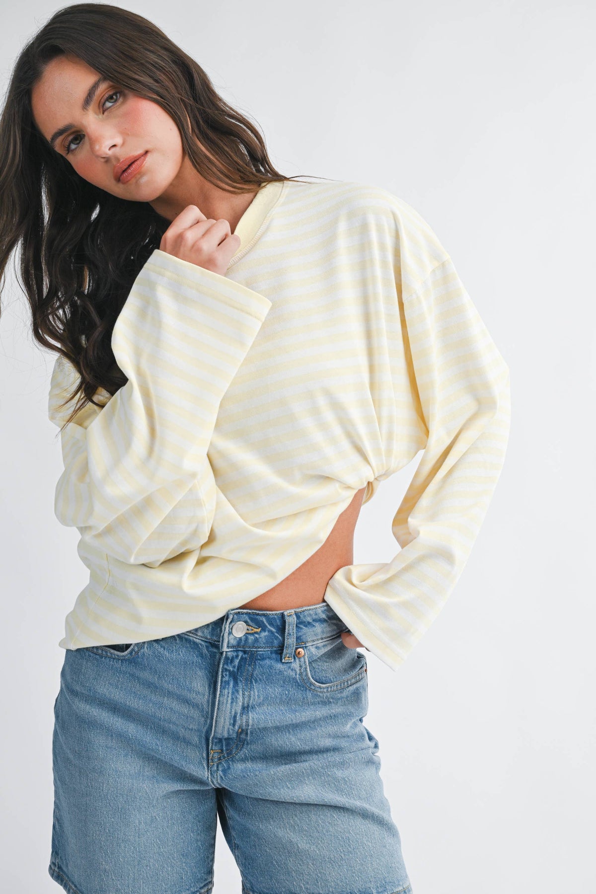 Olivia Oversized Stripe Long Sleeve Top-Chocolate