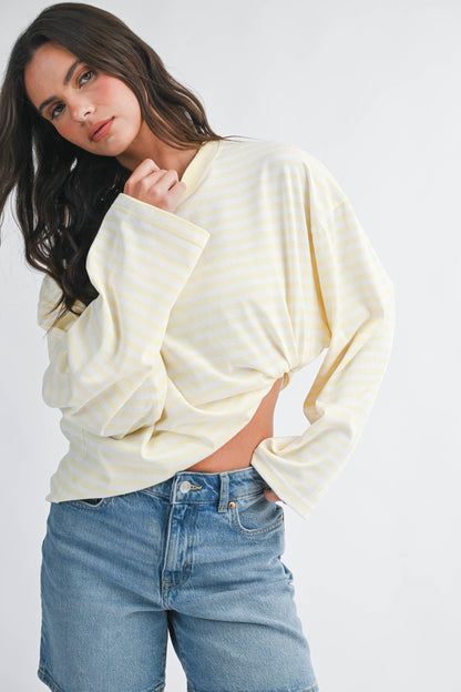 Olivia Oversized Stripe Long Sleeve Top-Chocolate