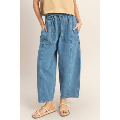 Wide Pants With Oversized Pockets-Light Blue