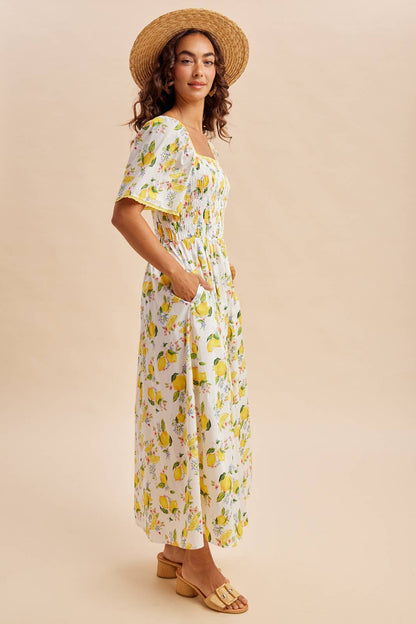 Off The Coast Lemon Printed Maxi Dress