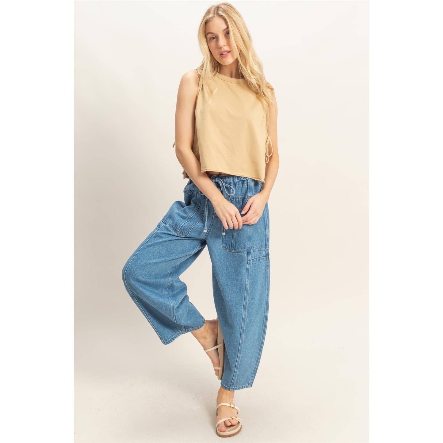 Wide Pants With Oversized Pockets-Light Blue