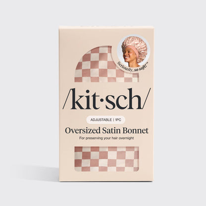 Kitsch Oversized Satin Bonnet - Terracotta Checker