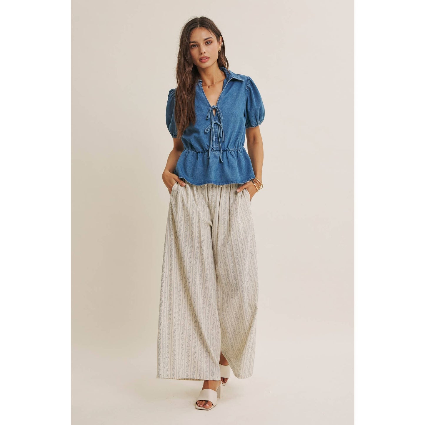 Chambray Denim Bow Blouse