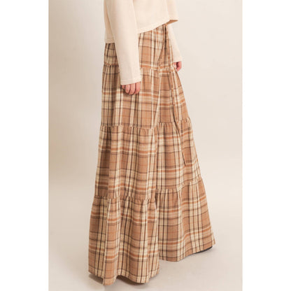 Tiered Plaid Wide-Leg Pants-Mocha