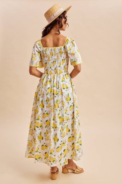 Off The Coast Lemon Printed Maxi Dress