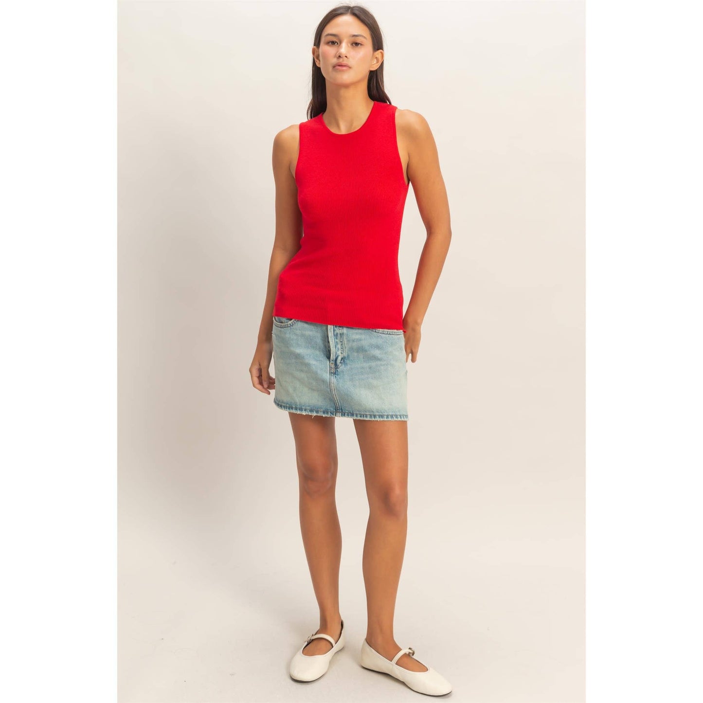 Ribbed Knit Tank Top-Black