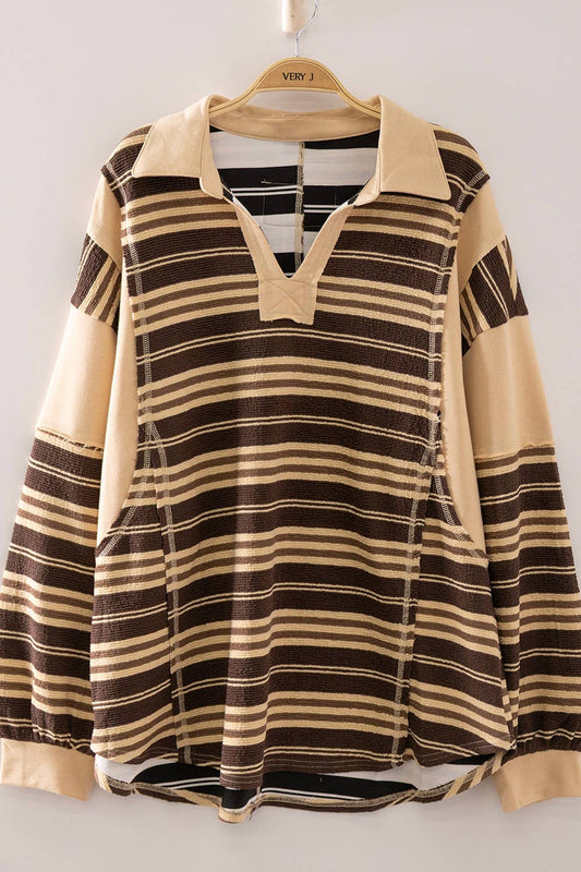 Vintage Stripe Rugby Pullover-Mocha
