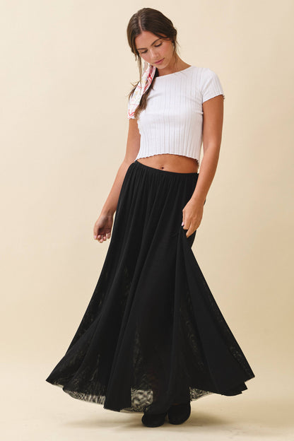 Flowy Mesh Maxi Skirt- Black
