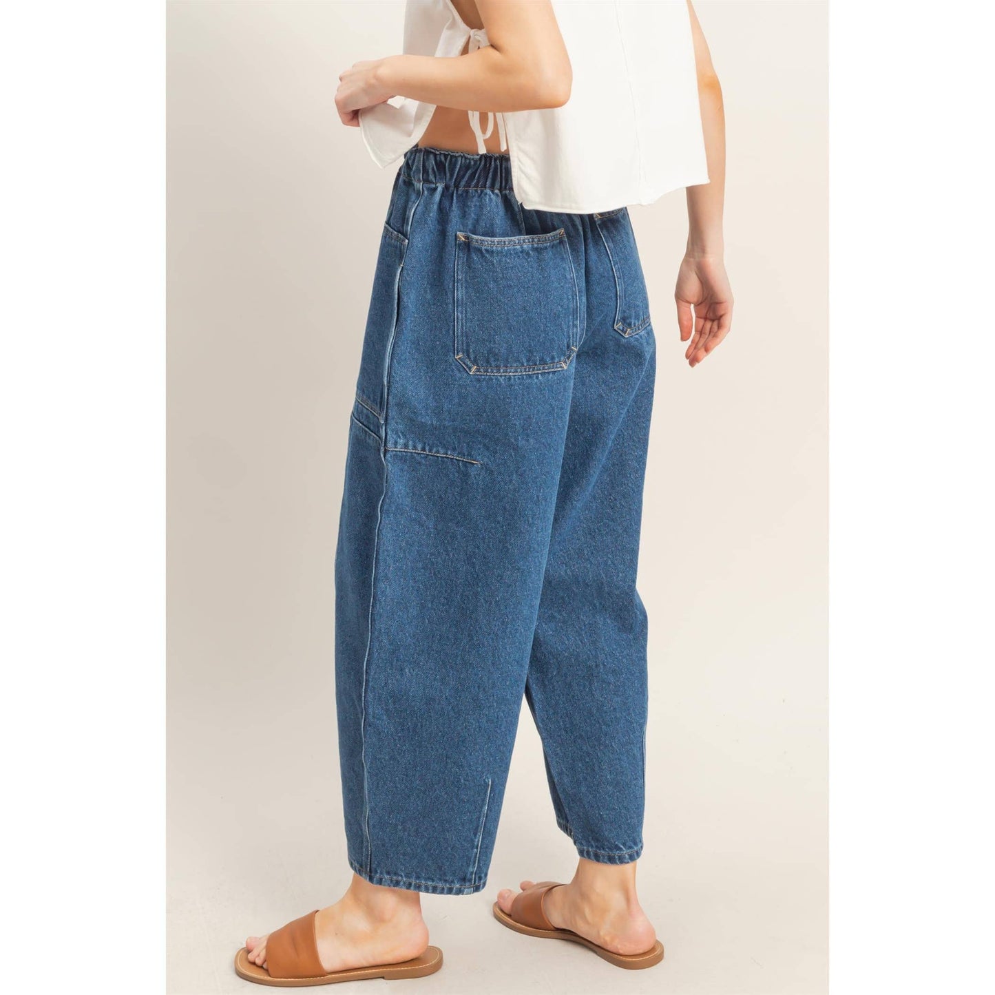 Wide Pants With Oversized Pockets- Dark Blue