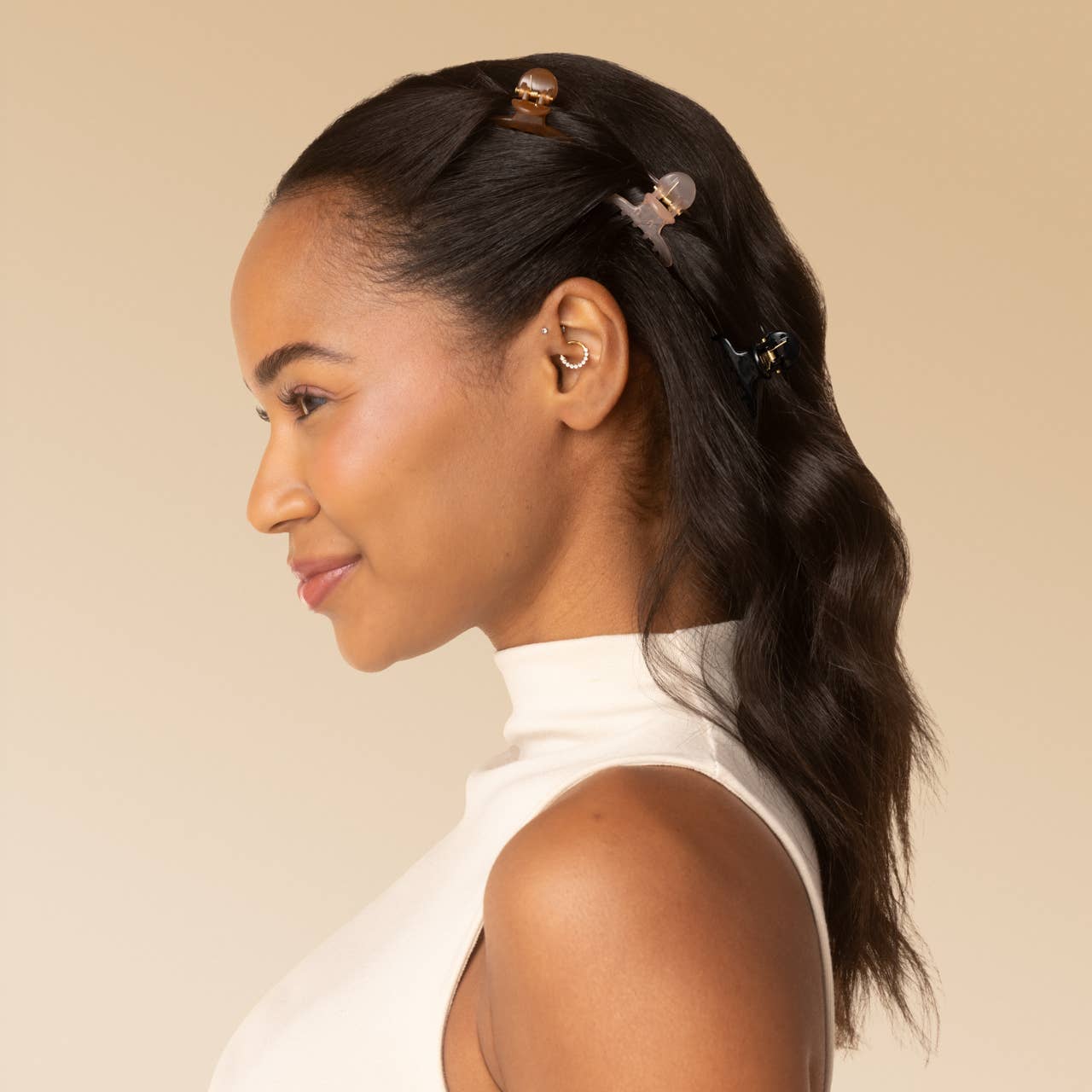 Recycled Plastic Mini Arched Clips 6pc Set - Soft Pink, Mocha & Black