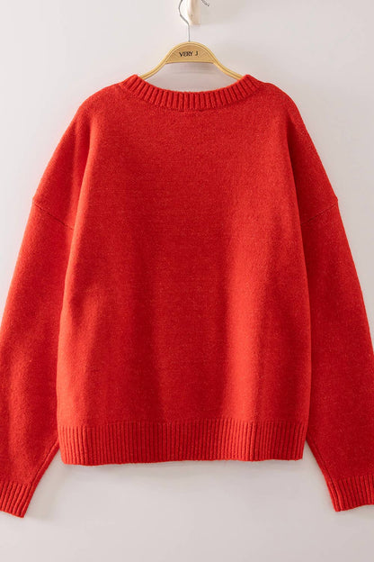 Football Dog Graphic Knit Sweater-Red