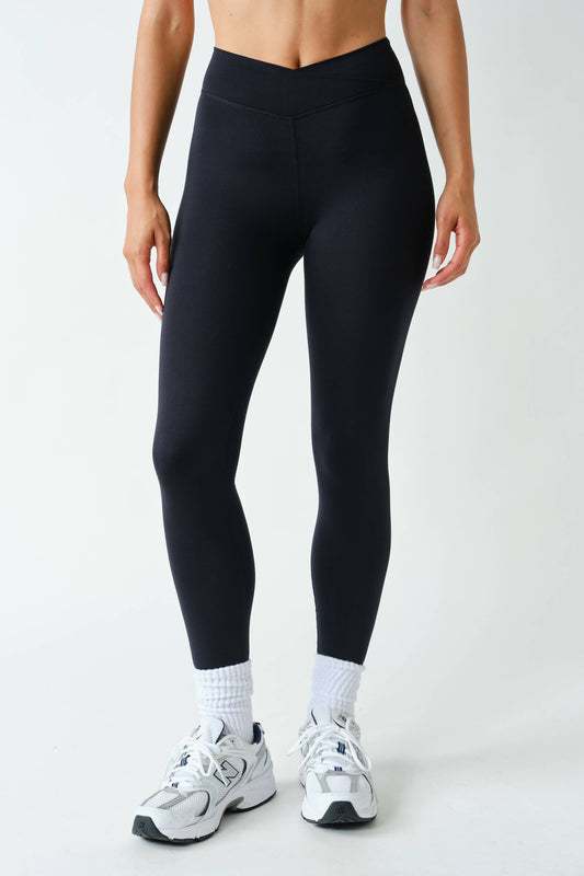 Venice Crossover Waist Leggings- Black